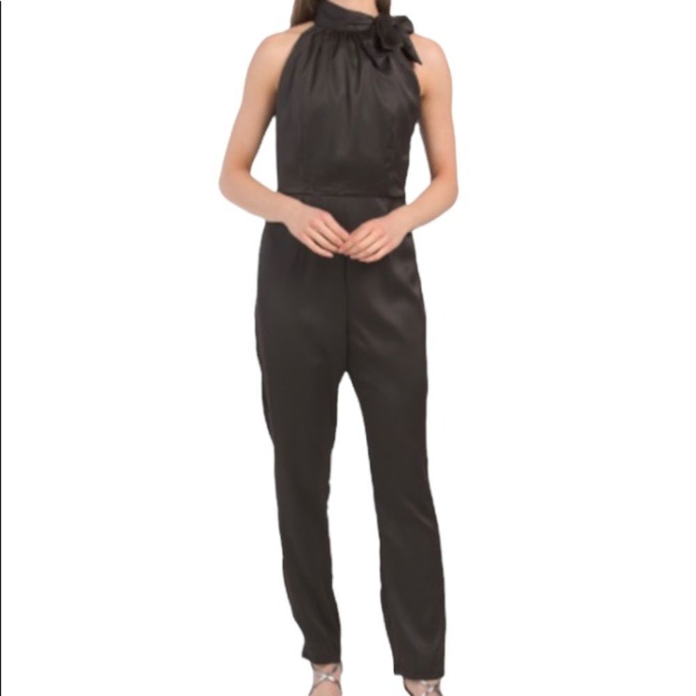 Nicole Miller New York Halter Tie Neck Jumpsuit In Black Women's Medium